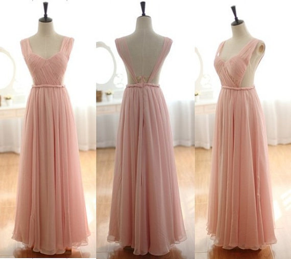 long open back pink prom dresses with straps