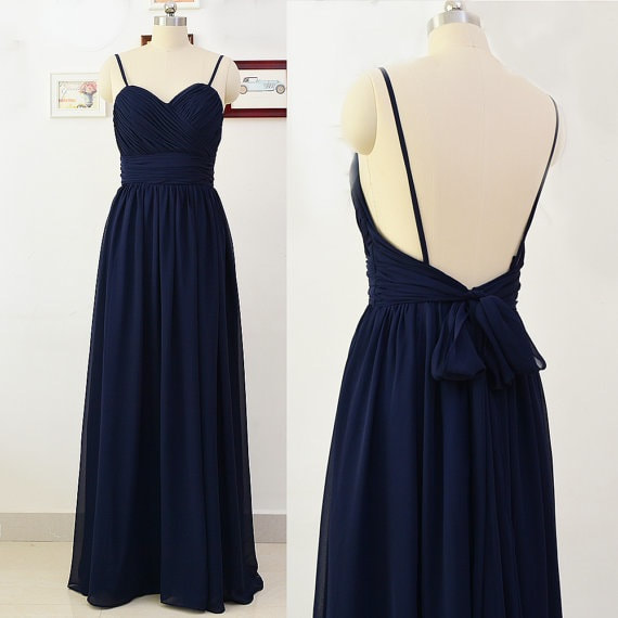 blue spaghetti straps bridesmaid dresses KSP468